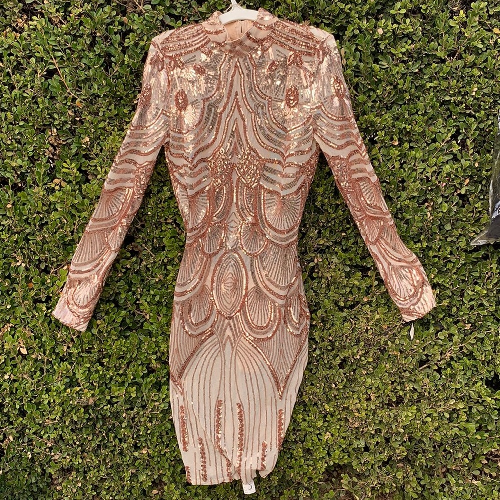 Rose Gold Sequin Long Sleeve Dress - Perfect for New Years!